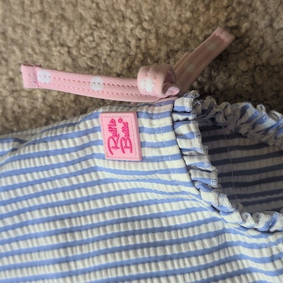 Ruffle Butts Seersucker Long Sleeve Rash Guard Periwinkle Blue Pink Size 6-12 M - Picture 6 of 8